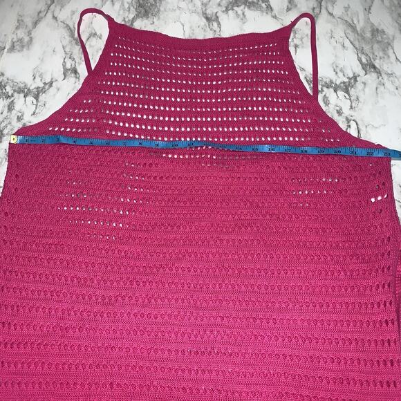 Crochet Knit Long Spaghetti Straps Fuchsia Pink Bathing Suit Coverup Size L/XL - Picture 8 of 15